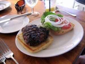 The burger had a beautiful char, but the meat was not dry. Delicious. 